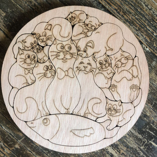 Cat Family Round Wooden Puzzle